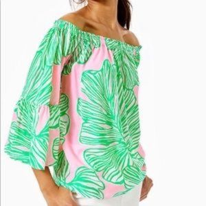 Lilly Pulitzer Nevie Off Shoulder Blouse Size Medium in Mandevilla Pink